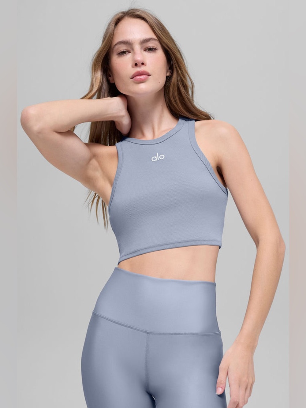 ALO Yoga Aspire High-Neck Crop Tank Winter Frost Whitr S
